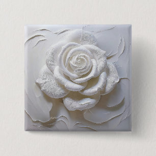 Bóton Quadrado 5.08cm Branco sobre Branco - Rosa Esculpida