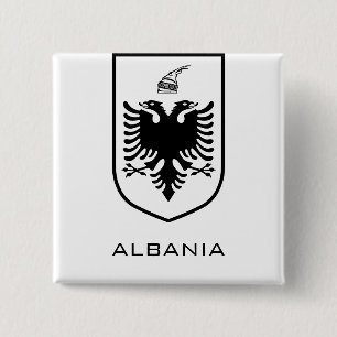 Bóton Quadrado 5.08cm Brasão de Armas Nacional da Albânia Heritage Ink
