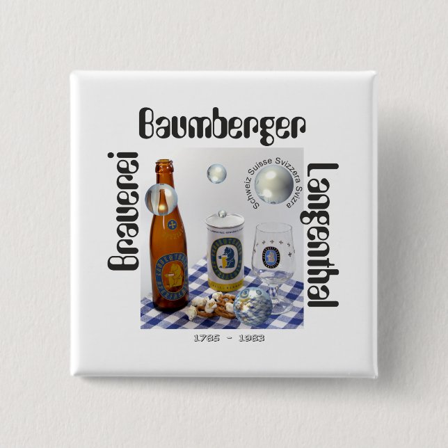 Bóton Quadrado 5.08cm Brauerei Baumberger Langenthal Buttons (Frente)