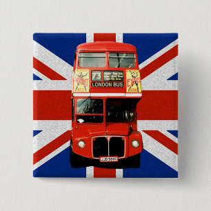 Bóton Quadrado 5.08cm British Flag e London Bus Button