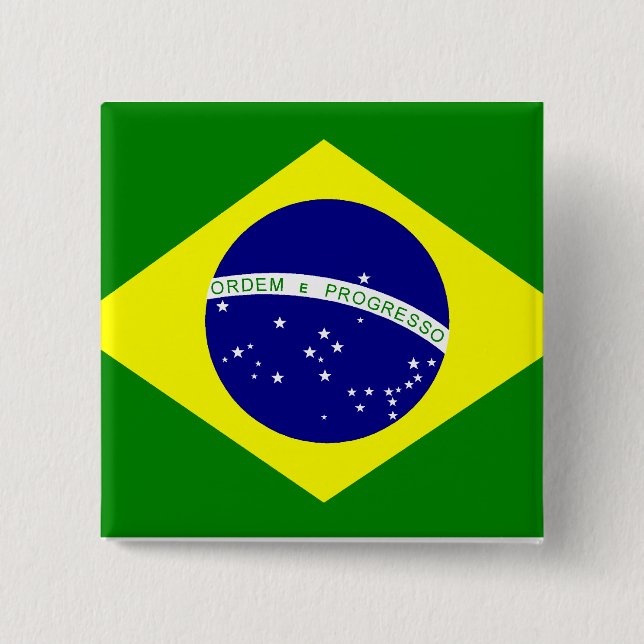 Bóton Quadrado 5.08cm Broche Bandeira do Brasil (Frente)