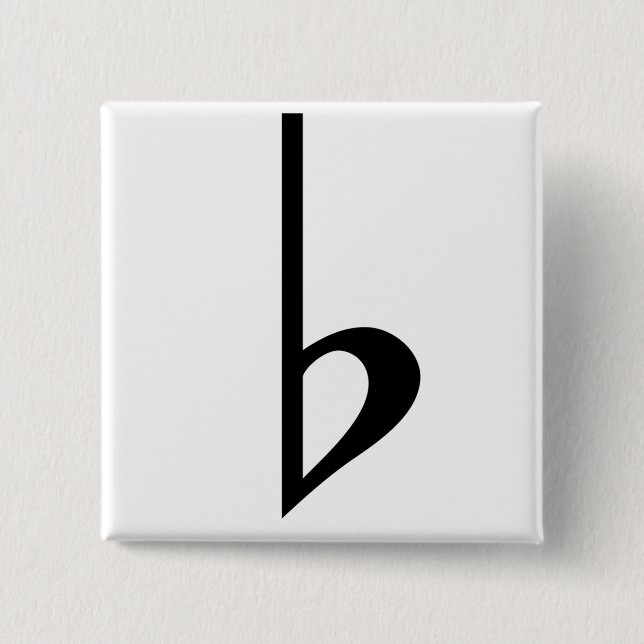 Bóton Quadrado 5.08cm Broche (Botton) Bemol Preto (Frente)