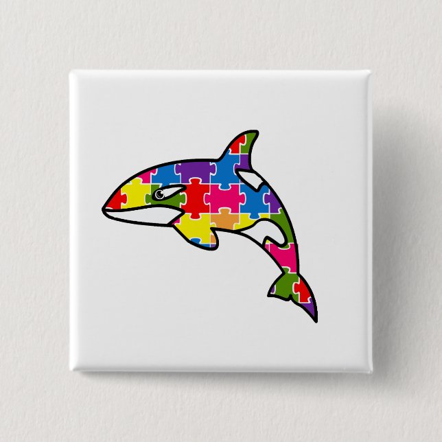 Bóton Quadrado 5.08cm Broche Quebra-Cabeça - Baleia (Frente)