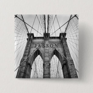 Bóton Quadrado 5.08cm Brooklyn Bridge Black & White Photo