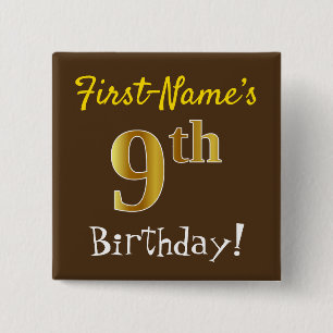 Bóton Quadrado 5.08cm Brown, aniversário do ouro do falso 9o, com nome