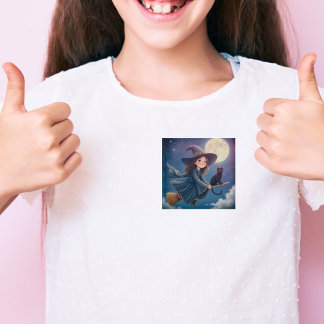 Bóton Quadrado 5.08cm Bruxa Bonita Com Botão De Gato