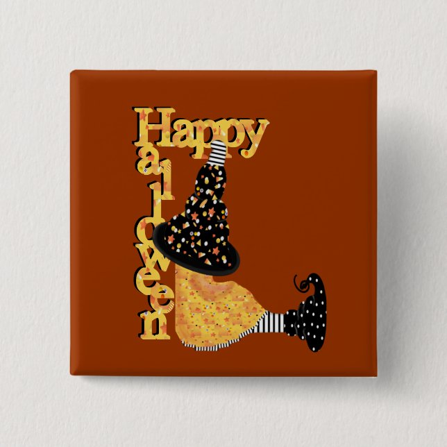 Bóton Quadrado 5.08cm Bruxa Bonita do Halloween (Frente)