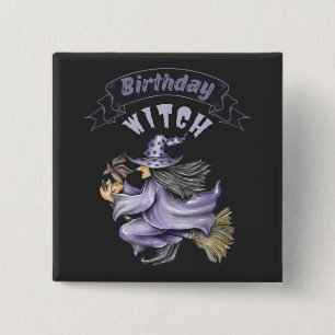 Bóton Quadrado 5.08cm Bruxa de Aniversário de Outubro Estragou o Hallowe