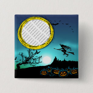 Bóton Quadrado 5.08cm Bruxa de Halloween, Jack o'Lanterns, Foto