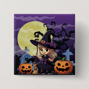 Bóton Quadrado 5.08cm Bruxa do Halloween do Anime Bonito