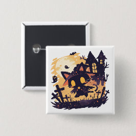Bóton Quadrado 5.08cm Bruxa Negra na Noite de Halloween