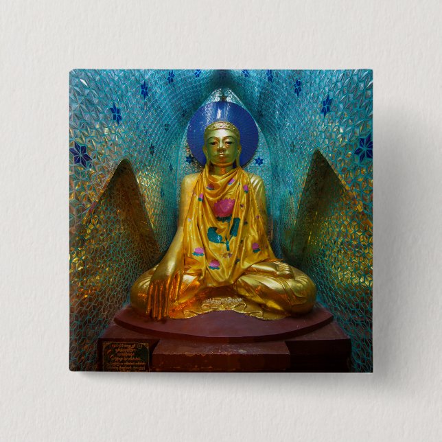 Bóton Quadrado 5.08cm Buda em Nicho Ornamentado (Frente)