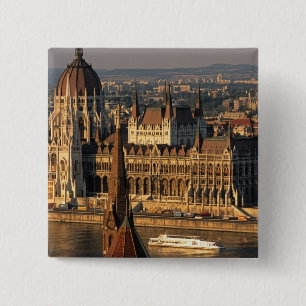 Bóton Quadrado 5.08cm Budapeste, Hungria, Rio Danúbio, Parlamento