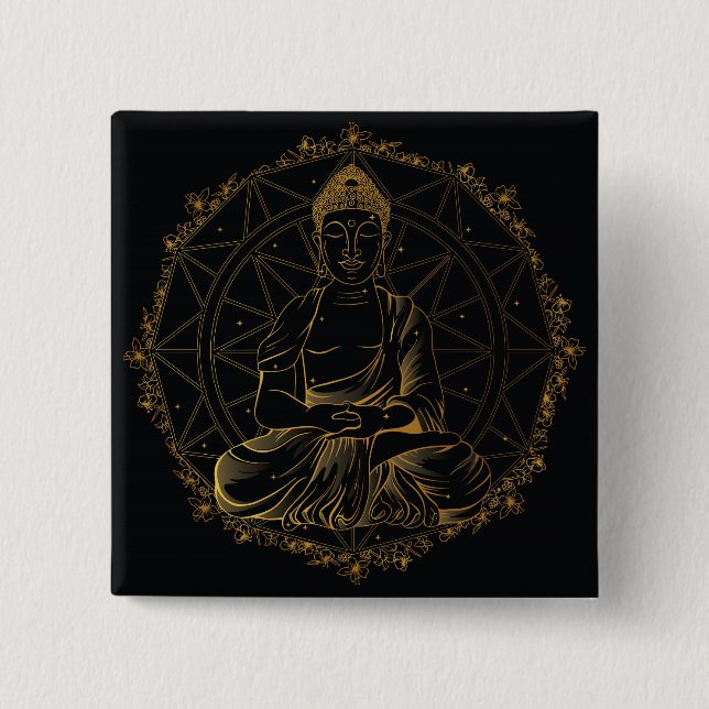 Bóton Quadrado 5.08cm Buddha Mandala (Frente)