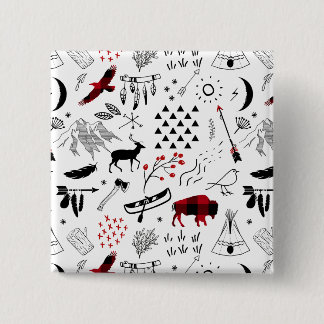 Bóton Quadrado 5.08cm Buffalo Adventures Black and Red Xadrez ID599