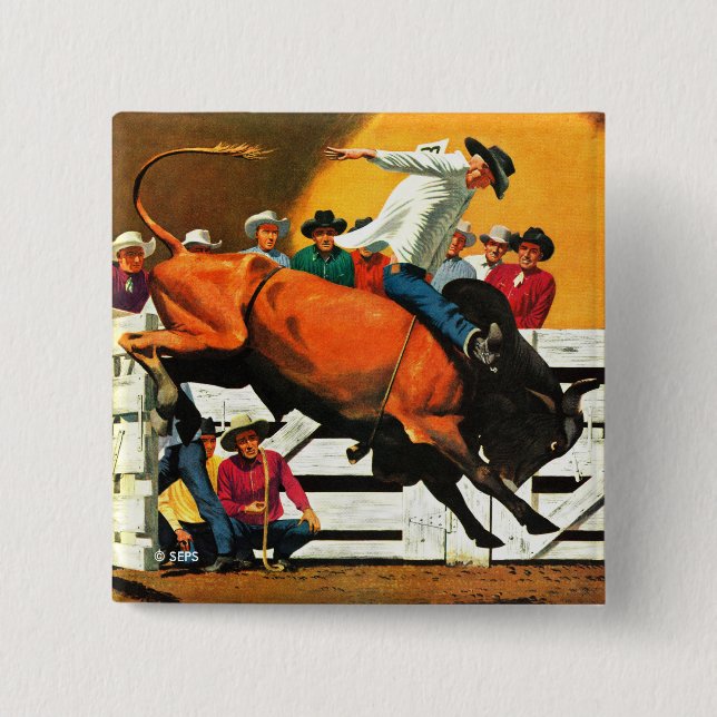 Bóton Quadrado 5.08cm Bull Riding by Fred Ludekens (Frente)