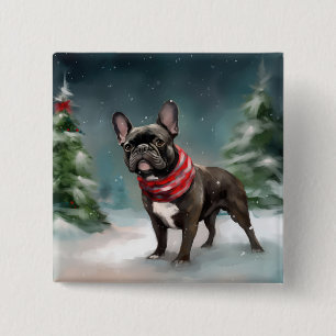 Bóton Quadrado 5.08cm Bulldog Francês na Neve Natal