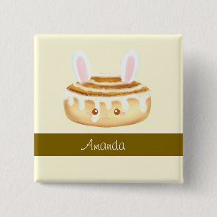 Bóton Quadrado 5.08cm Bunny Sweet Dessert Cinnamon Bun