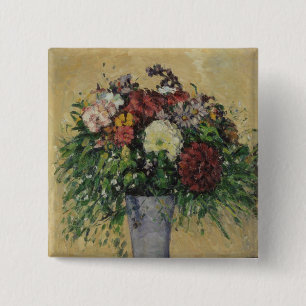 Bóton Quadrado 5.08cm Buquê de Paul Cezanne   das flores em um vaso,