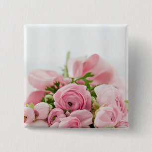 Bóton Quadrado 5.08cm Buquê rosa de rosas