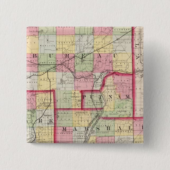 Bóton Quadrado 5.08cm Bureau, Putnam, Stark, condados Marshall (Frente)