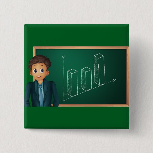 Bóton Quadrado 5.08cm Businessman Presenting Growth Bar Chart (Frente)