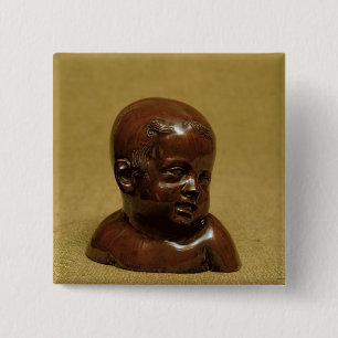 Bóton Quadrado 5.08cm Busto de uma criança, c.1715 da faiança de Meiss