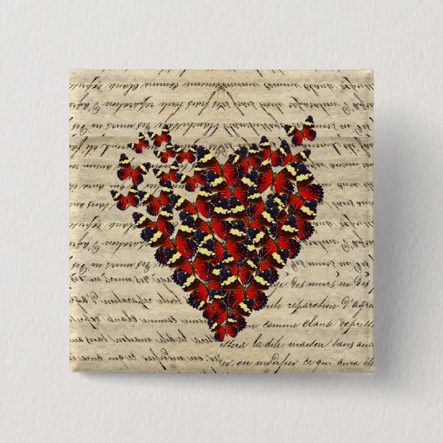 Bóton Quadrado 5.08cm Butterfies românticos do vintage (Frente)