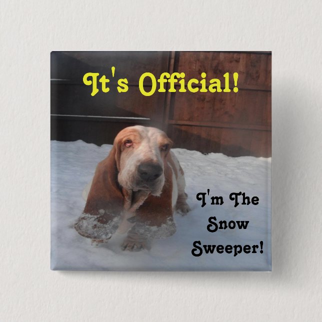 Bóton Quadrado 5.08cm Button Basset Hound Snow Sweeper (Frente)
