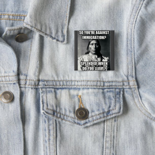Bóton Quadrado 5.08cm Button, Nativo Americano sobre Imigração, Pinback,