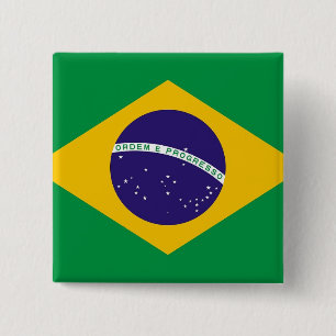 Bóton Quadrado 5.08cm Button with Flag of Brazil