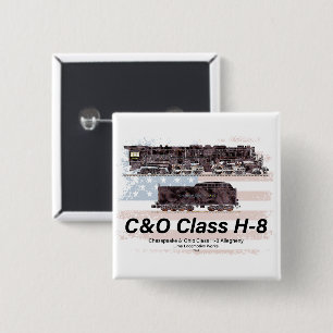 Bóton Quadrado 5.08cm C&O Classe H-8 Locomotiva Allegheny - bandeira ame