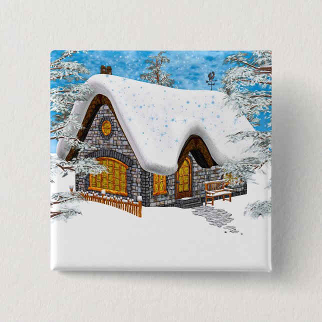 Bóton Quadrado 5.08cm Cabana de Inverno (Frente)