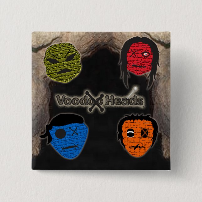 Bóton Quadrado 5.08cm Cabeças Voodoo ~ Caverna (Frente)