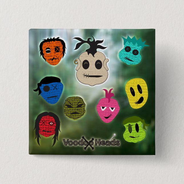 Bóton Quadrado 5.08cm Cabeças Voodoo ~ Pântano (Frente)