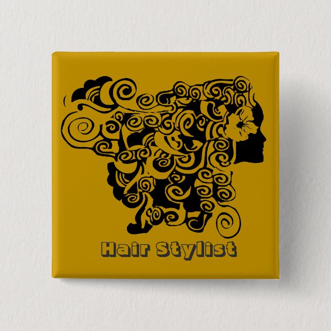 Bóton Quadrado 5.08cm Cabeleireiro longo do promocional do cabeleireiro (Frente)