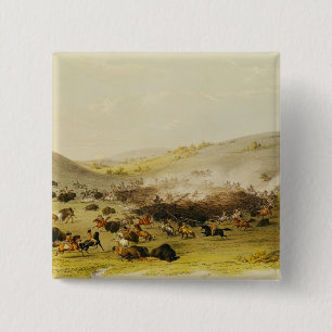Bóton Quadrado 5.08cm Caça do búfalo, bordadura, c.1832