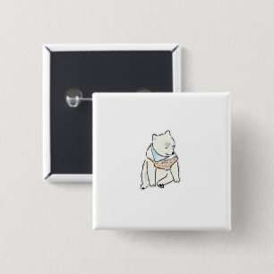 Bóton Quadrado 5.08cm Cachorro Branco Cansado Desenhado à Mão com Lenço