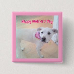 Bóton Quadrado 5.08cm Cachorro branco-dia de as mães, cor-de-rosa