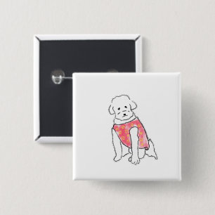 Bóton Quadrado 5.08cm Cachorro Branco Fofo Desenhado à Mão com Colete Ro
