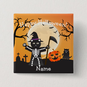 Bóton Quadrado 5.08cm Cachorro de Gato Halloween