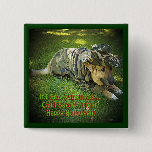 Bóton Quadrado 5.08cm Cachorro de Halloween em Camouflage