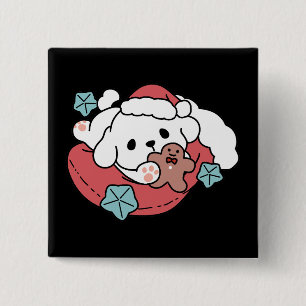 Bóton Quadrado 5.08cm Cachorro de Natal em Santa Hat - Feriado Cheque pa