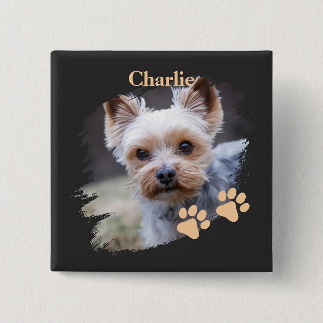 Bóton Quadrado 5.08cm Cachorro fofo com nome personalizado (Frente)