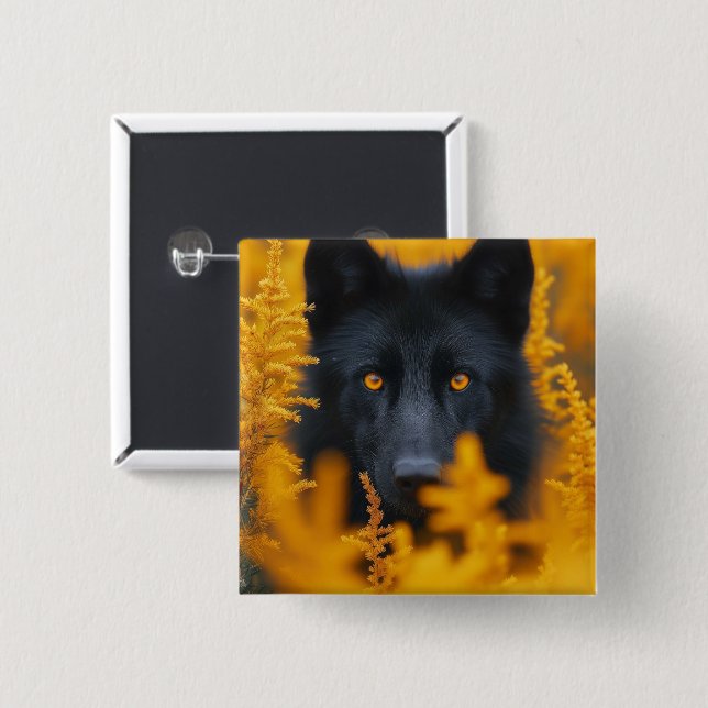 Bóton Quadrado 5.08cm Cachorro Negro com Olhos Ouro Incríveis (Frente & Verso)