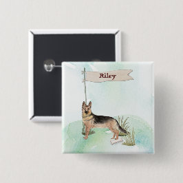 Bóton Quadrado 5.08cm Cachorro Pastor Alemão Nome Personalizado