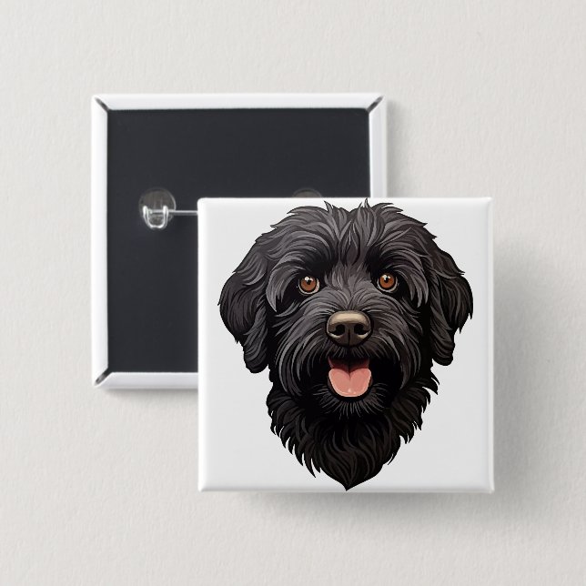 Bóton Quadrado 5.08cm Cachorro Preto Labradoodle (Frente & Verso)