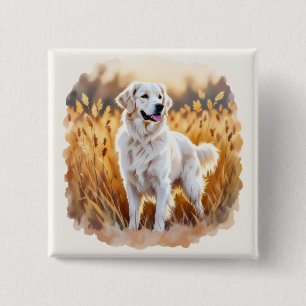Bóton Quadrado 5.08cm Cachorro Retriever Golden Branco