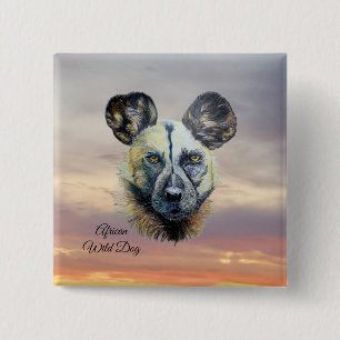 Bóton Quadrado 5.08cm Cachorro Selvagem Africano Ameaçado Arte Original