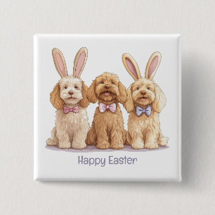 Bóton Quadrado 5.08cm Cachorros de Goldendoodle felz pascoa